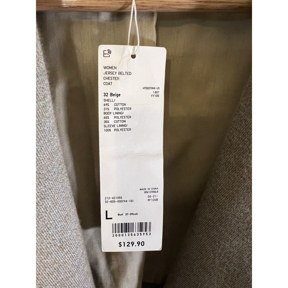 Uniqlo U Chester Beige Belted Stretch Jersey Duster Long Coat Size L Minimalist - Picture 6 of 16